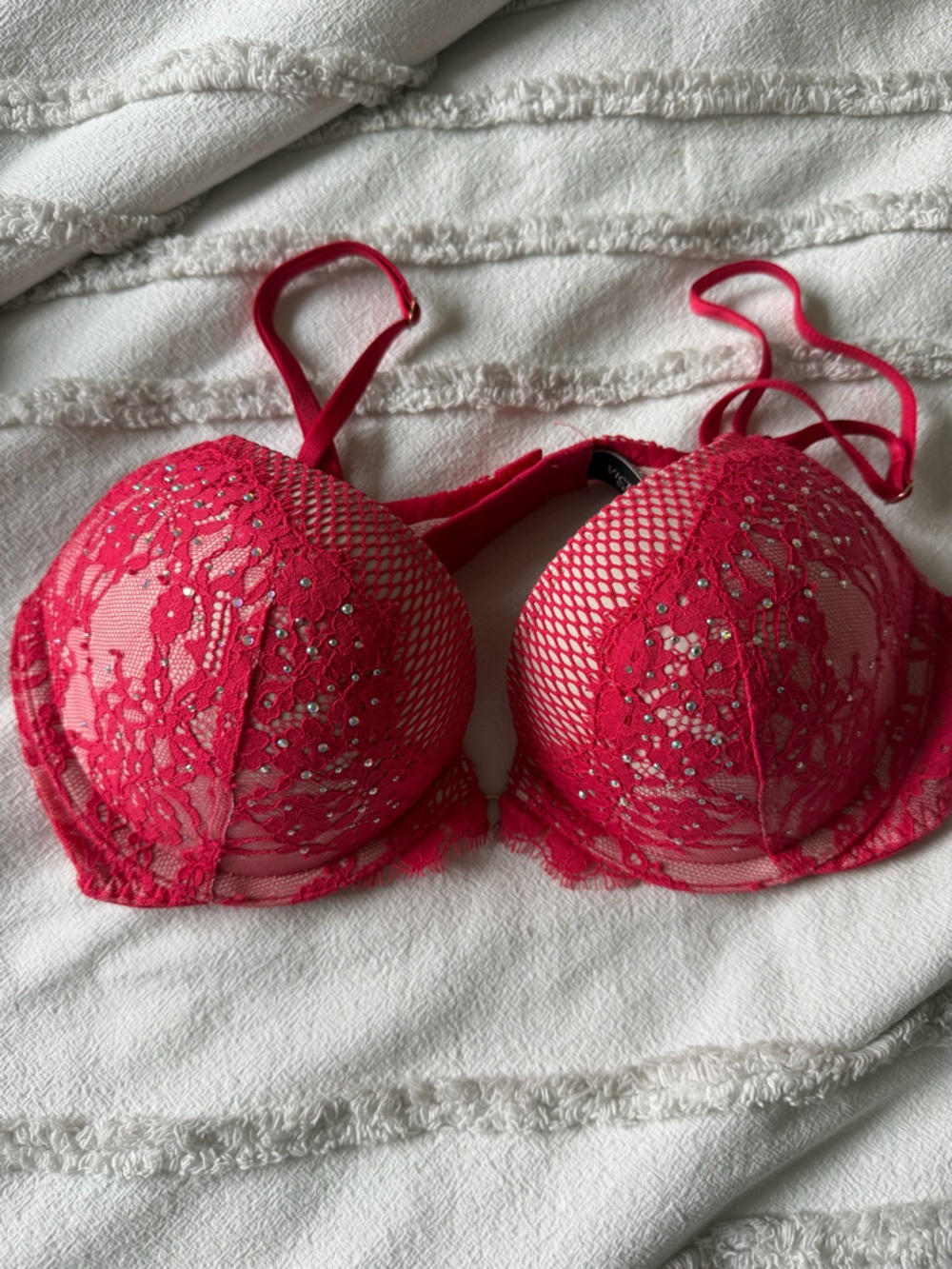 Victoria's Secret Red Lace & Rhinestone Push-Up Bra